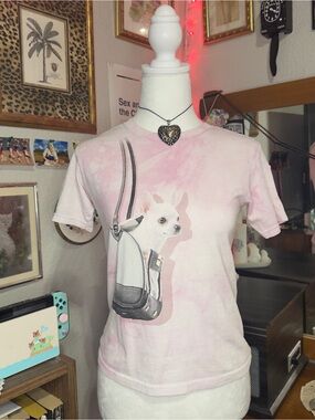 Y2K Pink Tie-Dye Tee with Chihuahua Graphic